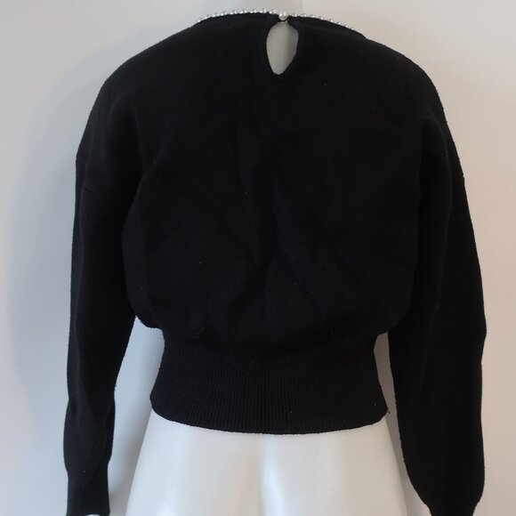 NWT Womens Lucy Paris 72 Black Long Sleeve Carlota Pearl Bead Collar Sweater S - Picture 6 of 10